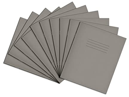 Rhino 8 x 6.5 Exercise Books, 48-Page / 8mm Lined with Margin Paper Notebook, 10-Pack, Writing Book, Office & School Stationery Supplies, Grey