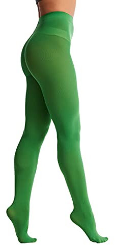 Frola Dames Collants Semi-opaques Lisses Pantalon Collant à Pieds Microfibre Souple Contour Collants de Femmes 80 DEN(L-XL,Vert de trèfle)
