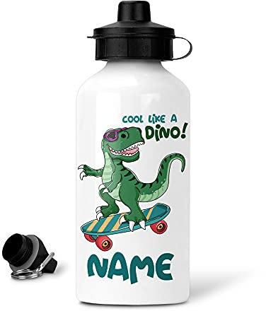 EnvyFone Personalised Water Bottle - Cool like a DINO - Tyrannosaurus Rex - Dinosaur - Aluminium - Ideal for Kids School - Packed Lunch Bag - Sports Outdoors - Drinks - Gift Present