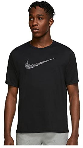 Nike Men's M NK DF Run DVN GX Miler SS HY T-Shirt, Black/Reflective silv, L