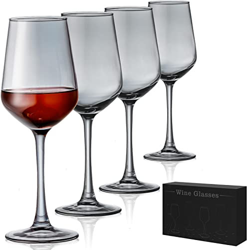 ziixon Lot de 4 verres à vin gris à long pied en cristal pour dégustation de vin, cadeau de mariage, anniversaire, Noël, anniversaire (gris)