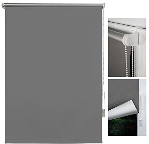 metablo Verdunkelungsrollo Klemmfix ohne Bohren Thermo Fensterrollo Rollo Seitenzugrollo Klemmrollo für Fenster & Tür Grau 75x160 cm