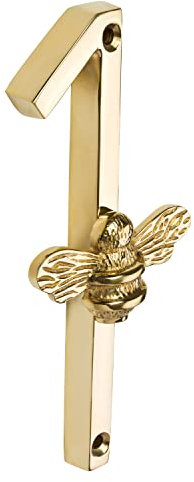 Gold Brass bee House Number with Bee design | 5 inch Modern Door Sign Numbers Signs Plaques | Street Home Address Numerals (1)