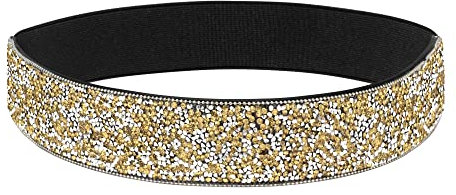 YooAi Strass Elastische PU Leder Gürtel Glänzender Kristall Stretch Taille Gürtel Breite Taille Band für Frauen Kleid 79cm Gold
