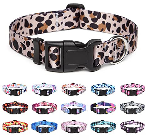 Suredoo Collier pour Chien, Motif Tendance avec Boucle à dégagement Rapide, Collier Classique en Nylon Réglable pour Petits, Moyens et Grands Chiens (S, Léopard)