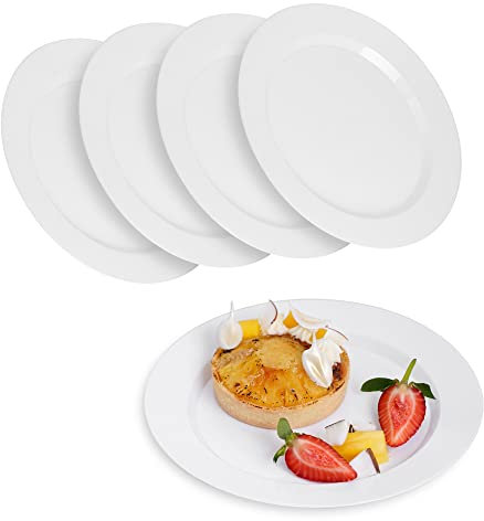 STACKABLES Lot de 20 assiettes en plastique dur de 19 cm élégantes pour service de fête, dessert, réutilisables, multi-usages, pour fêtes, mariages et événements