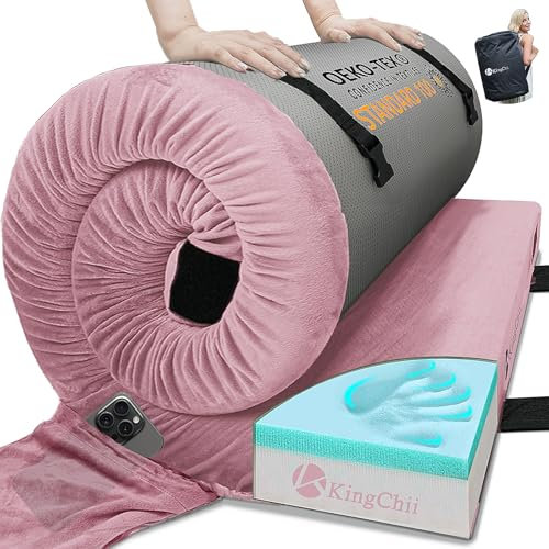 KingChii Memory Foam Camping Matratze, Tragbare Zusammenrollbare Reisematratze für Camping, Schlafunterlage & Bodenmatratze, Gästebett für Übernachtungen mit 2 Wasserdichten Bezügen & Reisetasche