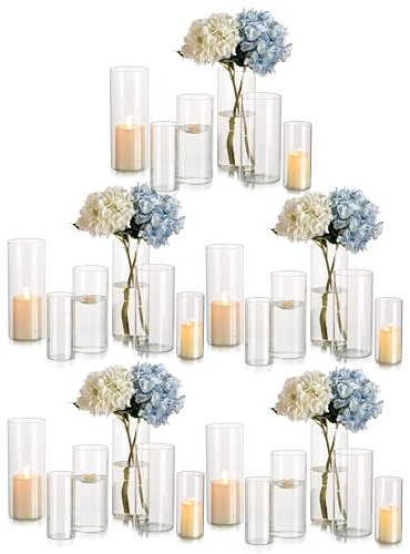 Deko Vase Glas Zylinder Tischdeko: Glasseam 10 Satz Blumen Vasen Set Modern Glasvase Rund Glaszylinder Blumenvase Tulpenvase Tischvase Fuer Hochzeit Wohnzimmer Tulpen Rose, 15/20/25cm Hoch