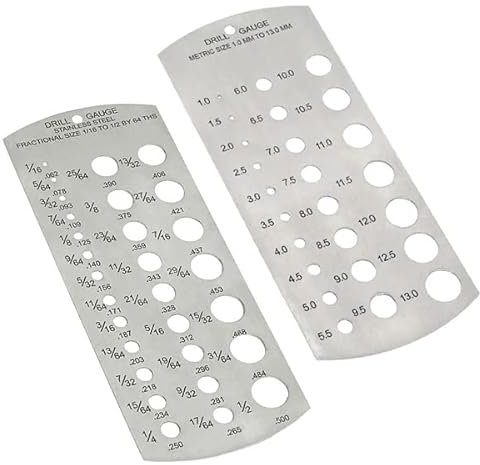 Pack of 2 Drill Bit Measuring Gauges Metric and Imperial Stainless Steel Size Checking Plates