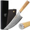 YOUSUNLONG Coltello da macellaio 205mm Mannaie acciaio ad alto tenore di carbonio Damasco - Manico in legno d'ulivo italiano con fodero in pelle - Coltelli da cucina - Barbecue