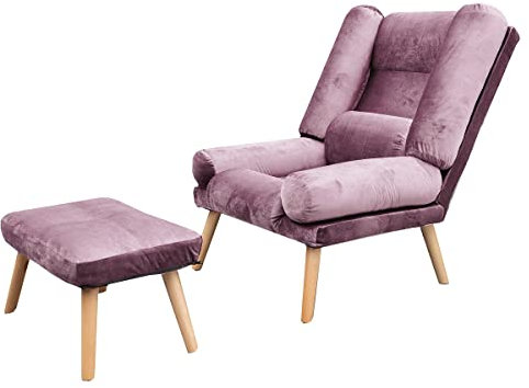 Grekpol Ohrensessel LILA - Sessel mit Hocker - Relaxsessel mit 5-Stufen-Verstellung - Sessel für Wohnzimmer - Lange Fernseh- und Leseabende. Abschalten und genießen! (Amore Velvet 4308 Samt Lavendel)