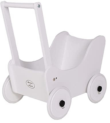 Bandits & Angels Puppenwagen Little Angel Special White ab 1 Jahr für Mädchen – Puppenwagen aus Holz – Für Puppen bis 42 cm – Gummiräder