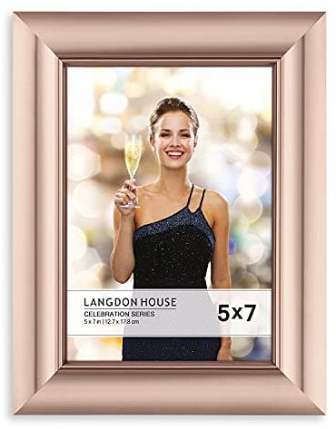 Langdon House 5x7 Rose Gold Picture Frame, Contemporary Glam Photo Frame 5 x 7, Wall Mount or Table Top, Celebration Collection