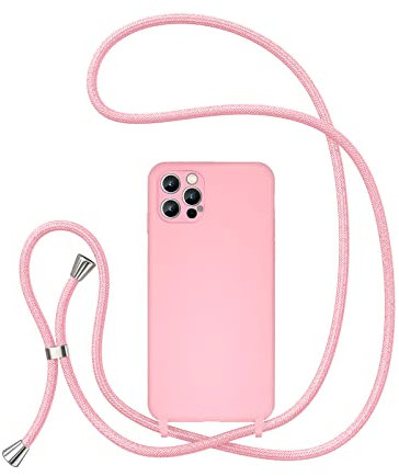 UEEBAI Crossbody Lanyard Phone case for iPhone 13 Pro Max 6.7 inch, Silicone Phone Cover Necklace Cord Strap Soft Shockproof Protective Case - Pink