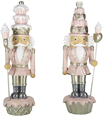 Clayre & Eef Figur 2-er Set Nussknacker 23 cm Rosa Weiß Polyresin Weihnachtsdekoration
