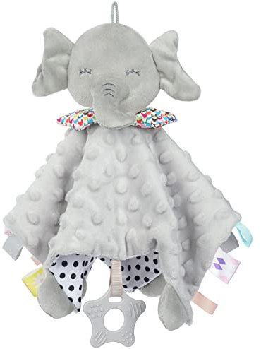Vicloon Schmusetuch Elefant, Kuscheltuch mit Knisterfolie und Glöckchen, Weich & Waschbar, 26 x 26 cm, Baby Kuscheltier, Schmusetuch für Babys ab 0+ Monaten -Mehrfarbiges Etikett…