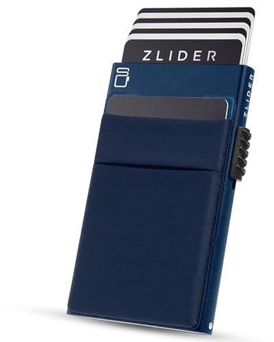 ZLIDER Kartenetui Herren mit Münzfach | Credit Card Holder Slim Wallet | Kartenhalter mit RFID Wallet | Mini Kreditkartenetui Modern aus Aluminium | Smart Portmonee Herren Damen Geldbörse Marineblau
