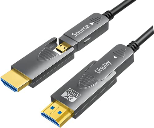 SkyeySnail 8K Fiber Optic HDMI Cable 6.6ft/2m, Micro HDMI to HDMI 2.1, Detachable Type A+D, 48Gbps Ultra Speed, HDR, 3D, eARC, in Wall CL2 / CL3 Rated, Slim and Flexible HMDI 2.1 Cable.
