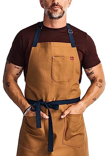 Hedley & Bennett Denver Braun Essential Schürze,Professionelle Kochschürze mit Taschen und verstellbarem Latzband zum Kochen und Grillen,Küchenschürzen für Damen und Herren, Denver Brown, Standard