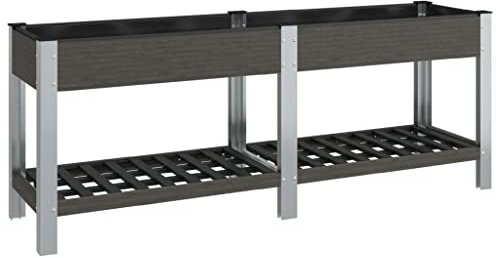 vidaXL Garten Hochbeet Pflanzkasten Blumenkasten Blumenbeet Pflanzbeet Gemüsebeet Kräuterbeet Gartenbeet Pflanzkübel mit Ablage Grau 200x50x75cm WPC