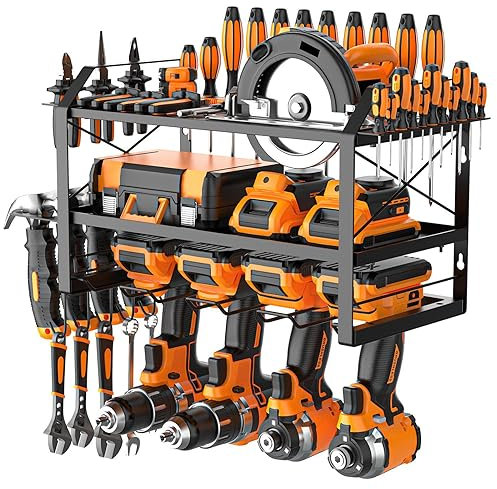 Bovkeoy Power Tool Organizer Wall Mount for Tool Storgae, 3 Layers Drill Holder Tool Organizers and Storage for Garage Organization Utility Rack with Screwdriver Holder/Plier Holder/Hammer Holder