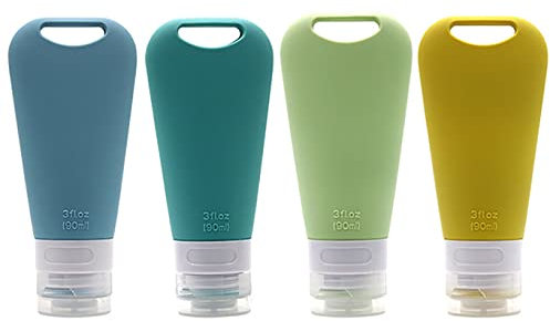 AIRUFL Lot de 4 Flacons de Voyage en Silicone, 4 Recharges à Preuve de Fuite, Conteneurs de Voyage, Conteneurs de Voyage pour Crème Solaire, Shampooing, Lotion, Gel, Douche, Cosmétiques (90 ml)