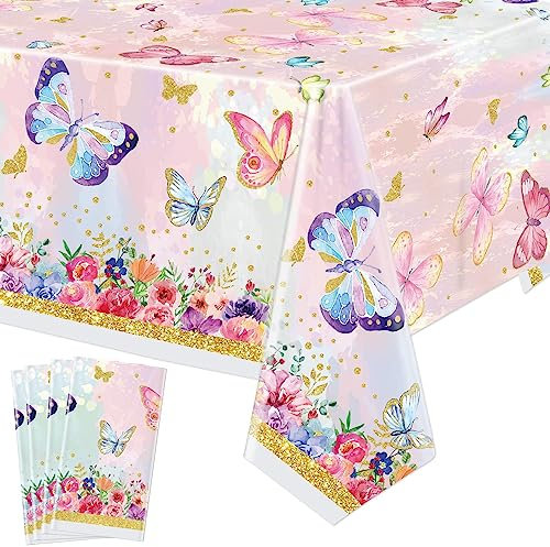 4 PCS Schmetterling Geburtstag Tischdecke Dekorationen - Schmetterling Kunststoff Tischdecke, rechteckige Aquarell Schmetterling Tischdecke für Mädchen Baby-Dusche Party Supplies, 130x220cm