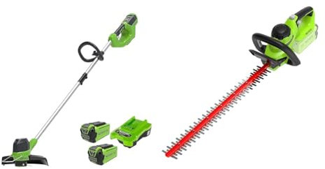 Greenworks 40V Coupe Bordure sans Fil pour Jardins Moyens, Hauteur Réglable, Largeur de 30 cm & G40HT61 Taille-Haie à Batterie, Lame Double Action de 61 cm, Coupe Jusqu'à 27 mm