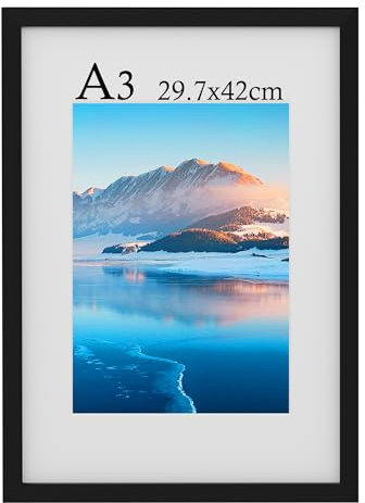 A3 Wooden Picture Frame with Perspex Glass - 29.7 X 42 cm Wall-Mounted Photo Frame for Prints, Bedroom and Living Room Decoration (Black)