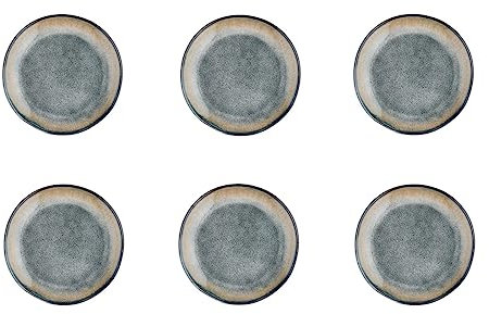 Björn, Collection Genesis, Lot de 6 Assiettes à Dessert en Grès avec Email Réactif, Dégradé Bleu Gris Kaki - Compatible Micro-ondes et Lave-vaisselle