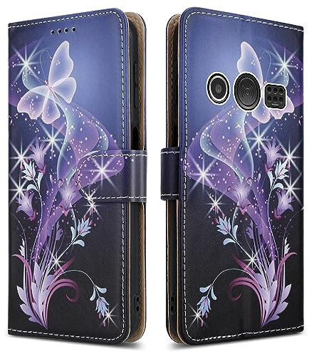 PIXFAB For Doro 1380 Leather Phone Case, Magnetic Closure Full Protection Book Folio Design, Wallet Case Cover [Card Slots] and [Kickstand] For Doro 1380 - Butterfly