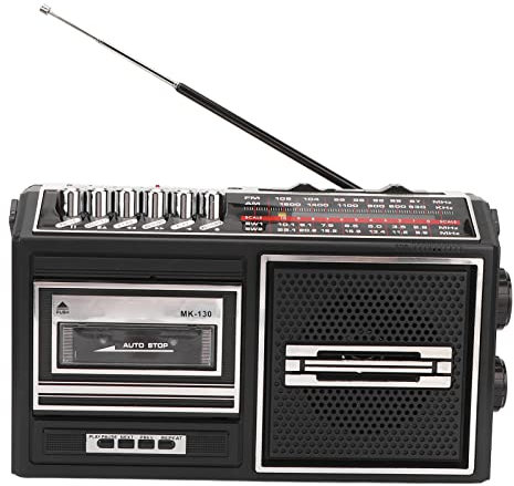 Tragbarer Kassettenrekorder mit AM/FM/SW/SW1-2-Radio, Unterstützung für SD/USB, Integriertem Lautsprecher, mit Antenne, Kopfhöreranschluss (Silber)