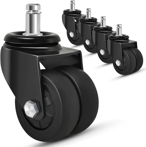Nefish Office Chair Caster Wheels 2 Inch, 11mm, Heavy Duty Replacement Rubber Chair Casters, Support 750lbs(Set of 5), Quiet Rolling Desk Chair Rollers, Safe for Hardwood Floors&Carpet, Universal Fit