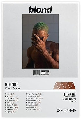 Blondes Album-Poster Frank Ocean Album Poste Leinwand Poster Schlafzimmer Dekor Sport Landschaft Büro Zimmer Dekor Geschenk 30 x 45 cm