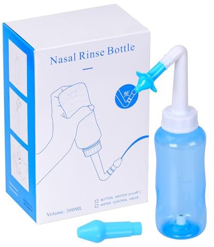 Nasendusche Set Nasenspülkanne zur Nasenreinigung und Nasenspülung für Erwachsene & Kinder bei Erkältung und Allergie BPA-frei 300ML(Hellblau)