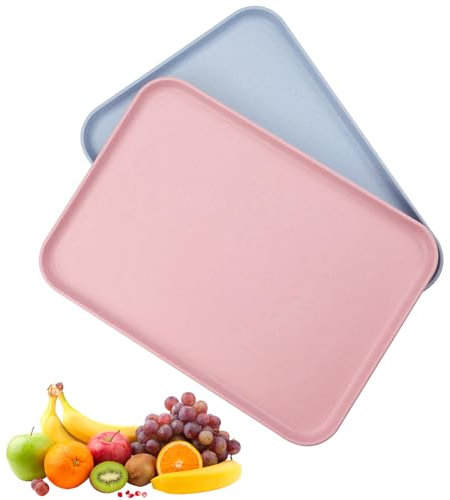 Zfseyuh 2 Pièces Plateau Rectangulaire,Petit Plateau de Service Plateau Repas Plateaux Restauration Plateau Plastique Antidérapant pour Cuisine,Restaurant,Café,Hôtel (Rose, Bleu Clair)