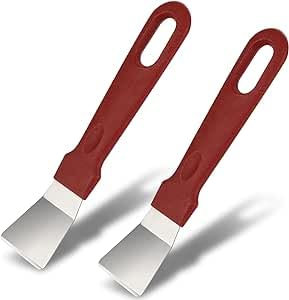 2 Pcs Cleaning Scraper,Stainless Steel Oven Scraper, Non-Scratch Glass and Ceramic Cleaning Tool with Plastic Handle,Grease Scraper for Ovens, Stoves, Induction Hob,Freezer