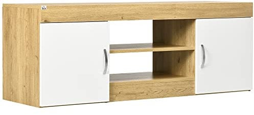 HOMCOM Mueble de TV Moderno Mesa para Televisor con 2 Puertas y 2 Estante para Televisores de hasta 60 Pulgadas para Salón Dormitorio 130x39,6x48 cm Natural