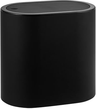 eluno ovaler Kosmetikeimer mit gummierter Softtouch-Oberfläche, Schwingdeckel & Schutzpads gegen Kratzer, Abfalleimer für Gäste-WC und Badezimmer aus Kunststoff, 6 Liter Fassungsvermögen (schwarz)