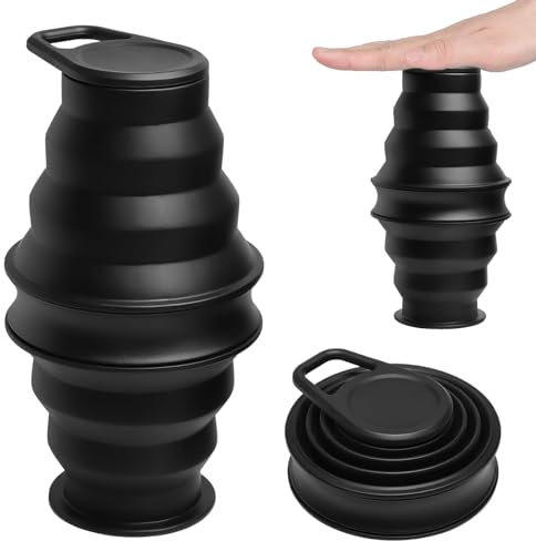 XINSUO® Botella plegable, 500 ml, botella plegable de silicona, botella plegable sin BPA,taza de camping reutilizable para deportes, viajes y senderismo (9,5 x 4,3 cm,Negro)