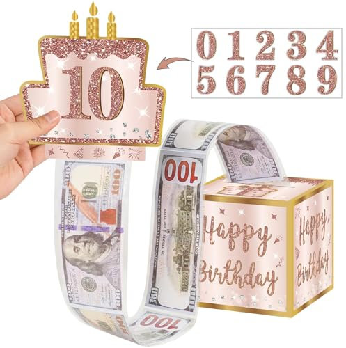 Geldgeschenke Geburtstag Überraschungsbox DIY Geldgeschenk Verpackung Happy Birthday Geschenkbox,Geschenkboxen für Kinder und Erwachsene,Surprise Box für Eltern, Kinder liebe Menschen. (Rosa Gold)