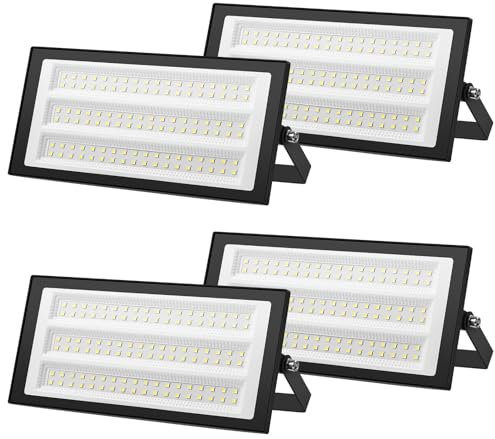 Sararoom 4 Pièces 100W Projecteur LED Extérieur, 10000W Super Brillant Spot LED Exterieur 6500K Blanc Froid, IP66 Imperméable Eclairage de Sécurité pour Patio, Jardin, Garage