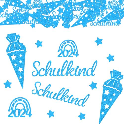 Wentsent 100 Stück Schulkind Konfetti Glitzer Blau, Einschulung 2024 Schultüten ABC 123 Regenbogen Sterne Streudeko Schulkind Tischdeko für Schuleinführung Schulanfang Einschulung Mädchen Jungen