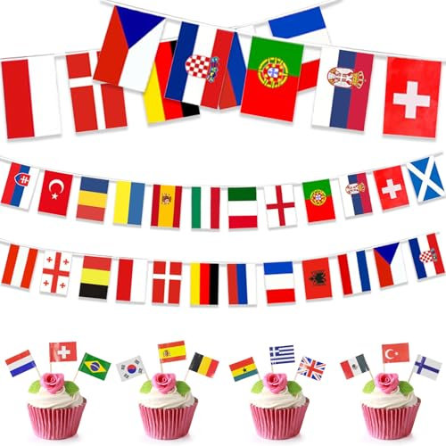 Drapeaux Euro Guirlandes, 21x14cm Jeux Olympiques Drapeaux Du Monde 10m, 100 Cure Dents Jeux Olympiques, for Européen Banderole, Foot Euro Fête Décor pour Eurovision Bar Jardin