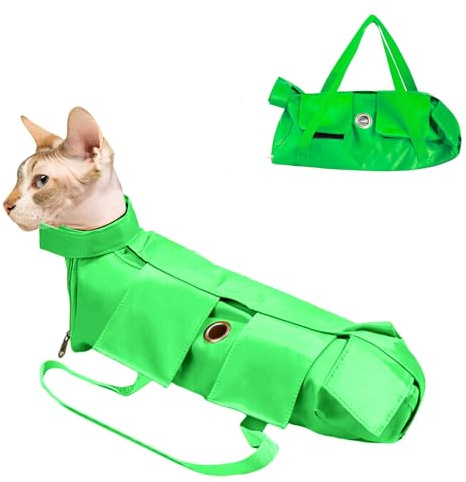 BT Bear Sac de Toilettage Chat Pliable - Protection pour Soins des Griffes, Coupe des Ongles, Administration de Gouttes Yeux Nettoyeur d'Oreille (L, Vert)