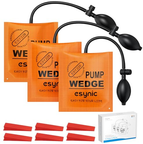 eSynic 3Pack Air Wedge Pump Up Bag Inflatable Winbags Smooth TPU Air Bags for Lifting Door Air Wedge Door Pump Up Bags Load-Bearing 297 Pounds/134KG with 4 Plastic Wedges-Orange