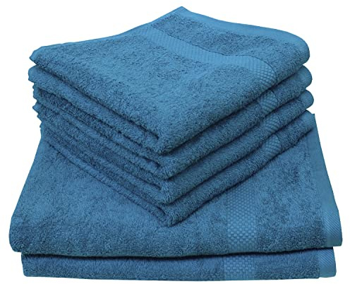 Dyckhoff 6-TLG Frottier Handtuch Set Planet, 4 Handtücher (50x100cm) 2 Duschtücher (70x140cm), petrol