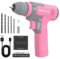 WORKPRO 8V Cordless Drill Driver, 3/8 Keyless Chuck Electric Drill, 12 N.m Max Combi Drill, 2Ah Rechargeable Battery, 16 Pieces Accessories, Pink