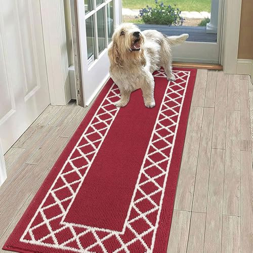 SHACOS Runner Rug for Hallway Red 50x150 cm Washable Runner Rug Hall Runners Non Slip Hall Runner Rug Absorbent Door Runner Mats Kitchen Carpet Runner Rugs for Entryway Hallway