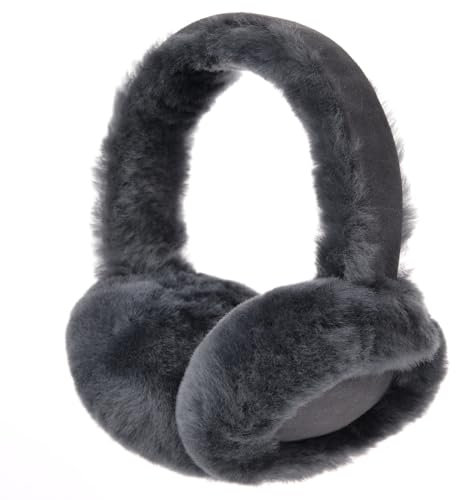 Harssidanzar Cache-oreilles d'hiver classiques pour hommes femmes unisexe en mouton retourné pliables unisexe, Cache-oreilles de plein air,HU301EU,Gris